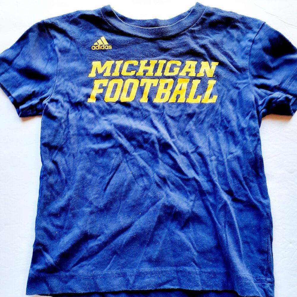 Adidas Boys T-Shirt University of Michigan Football Short Sleeve Navy Small 4